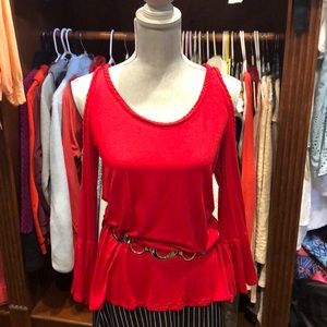 Red Cold shoulder shirt belt/skirt not included